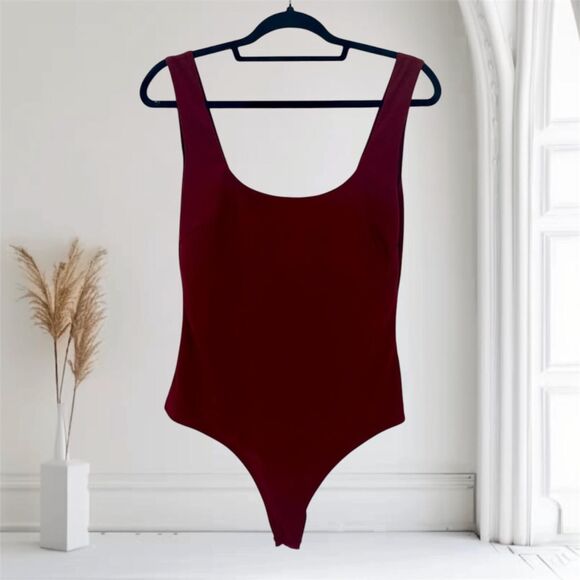 Fashion Nova VTG Made in USA Burgundy Open Back Bodysuit Top L - Picture 1 of 8